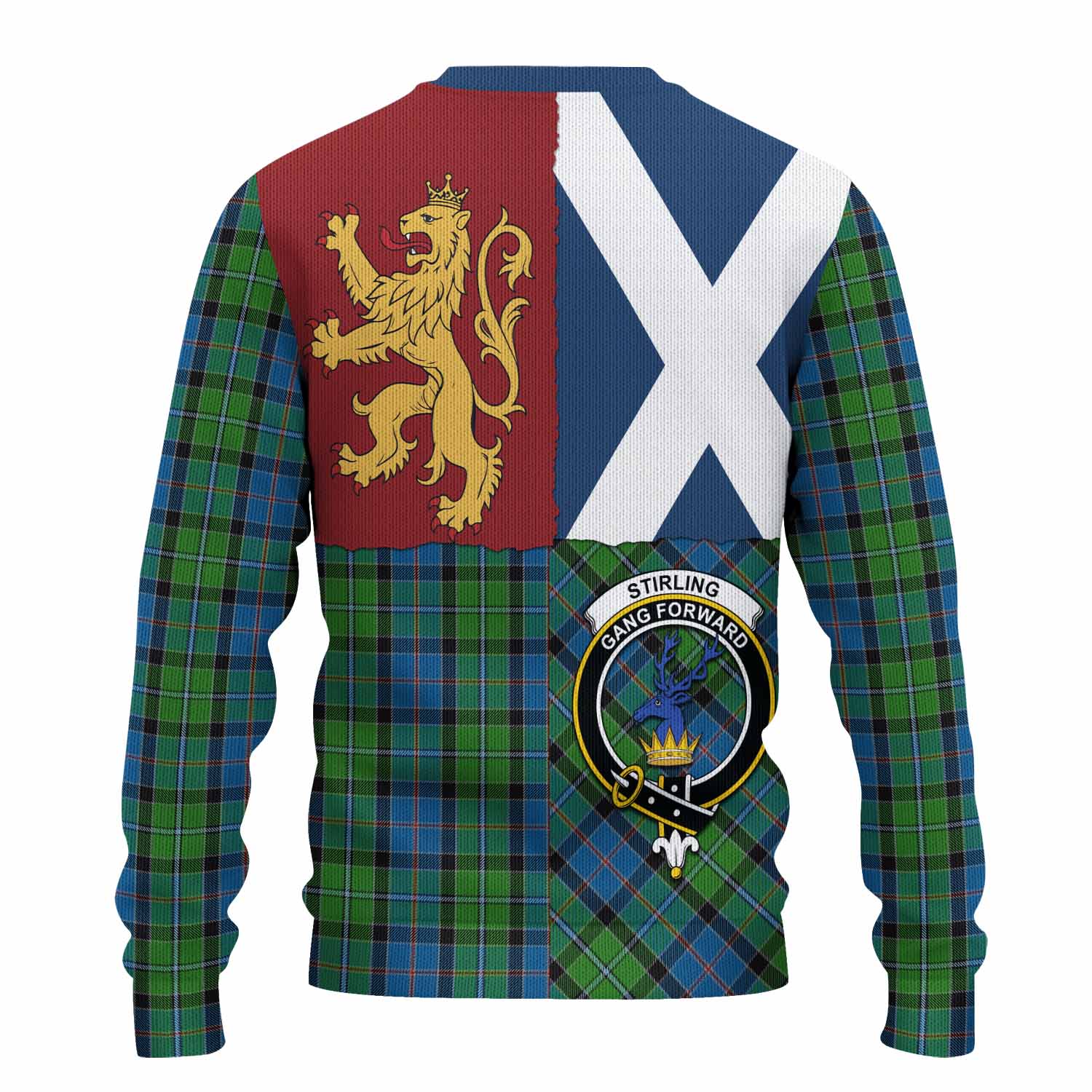 Stirling Crest Tartan Knitted Sweater with Lion Rampant Saltire Style