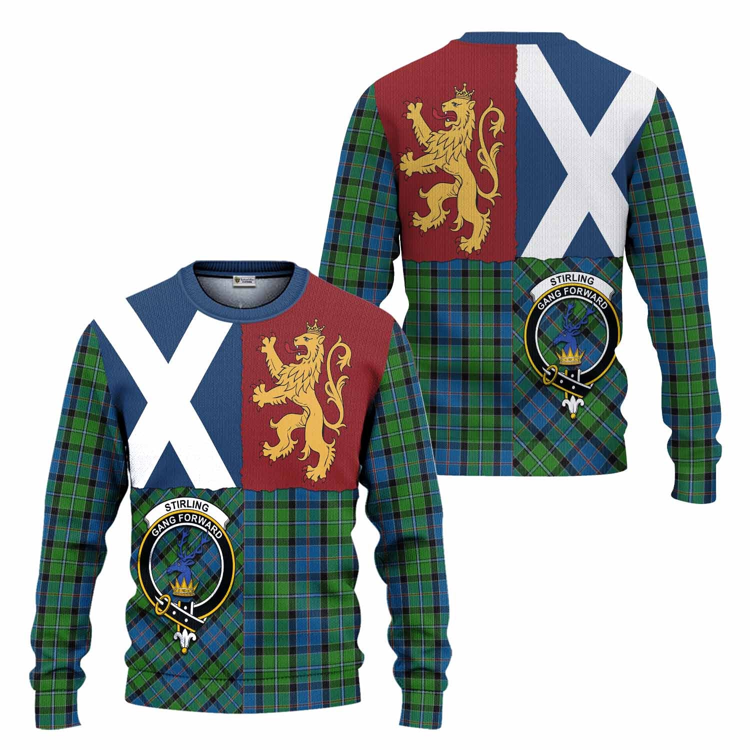 Stirling Crest Tartan Knitted Sweater with Lion Rampant Saltire Style