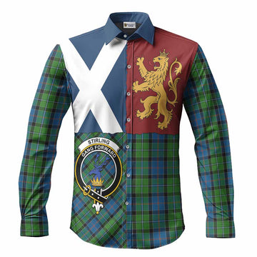 Stirling Crest Tartan Long Sleeve Button Shirts with Lion Rampant Saltire Style