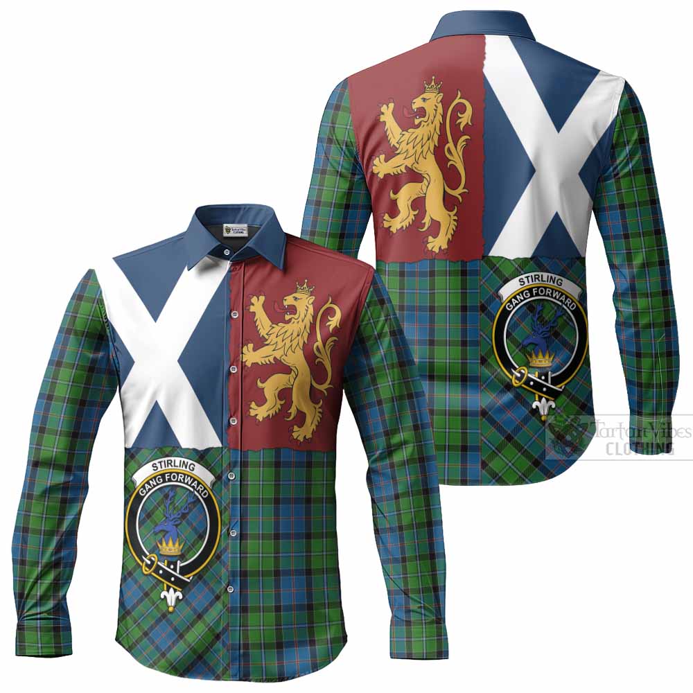 Stirling Crest Tartan Long Sleeve Button Shirts with Lion Rampant Saltire Style