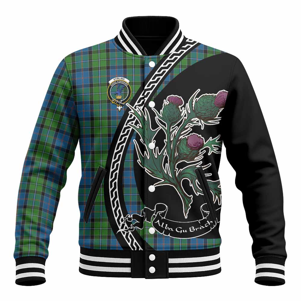 Stirling Family Crest Tartan Baseball Jacket Alba Thistle Inspired - Tartan Vibes Clothing