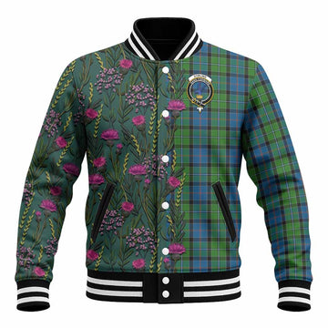 Stirling Family Crest Tartan Baseball Jacket Scottish Thistle Flower Pattern Half Style - Tartan Vibes Clothing