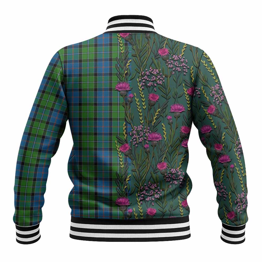 Stirling Family Crest Tartan Baseball Jacket Scottish Thistle Flower Pattern Half Style - Tartan Vibes Clothing
