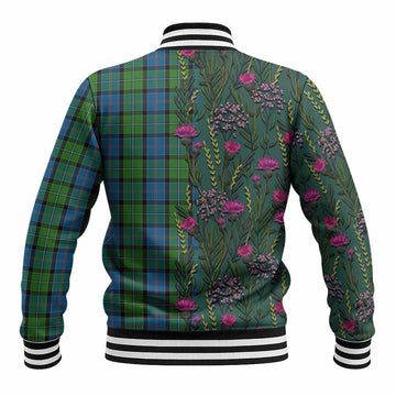 Stirling Family Crest Tartan Baseball Jacket Scottish Thistle Flower Pattern Half Style - Tartan Vibes Clothing