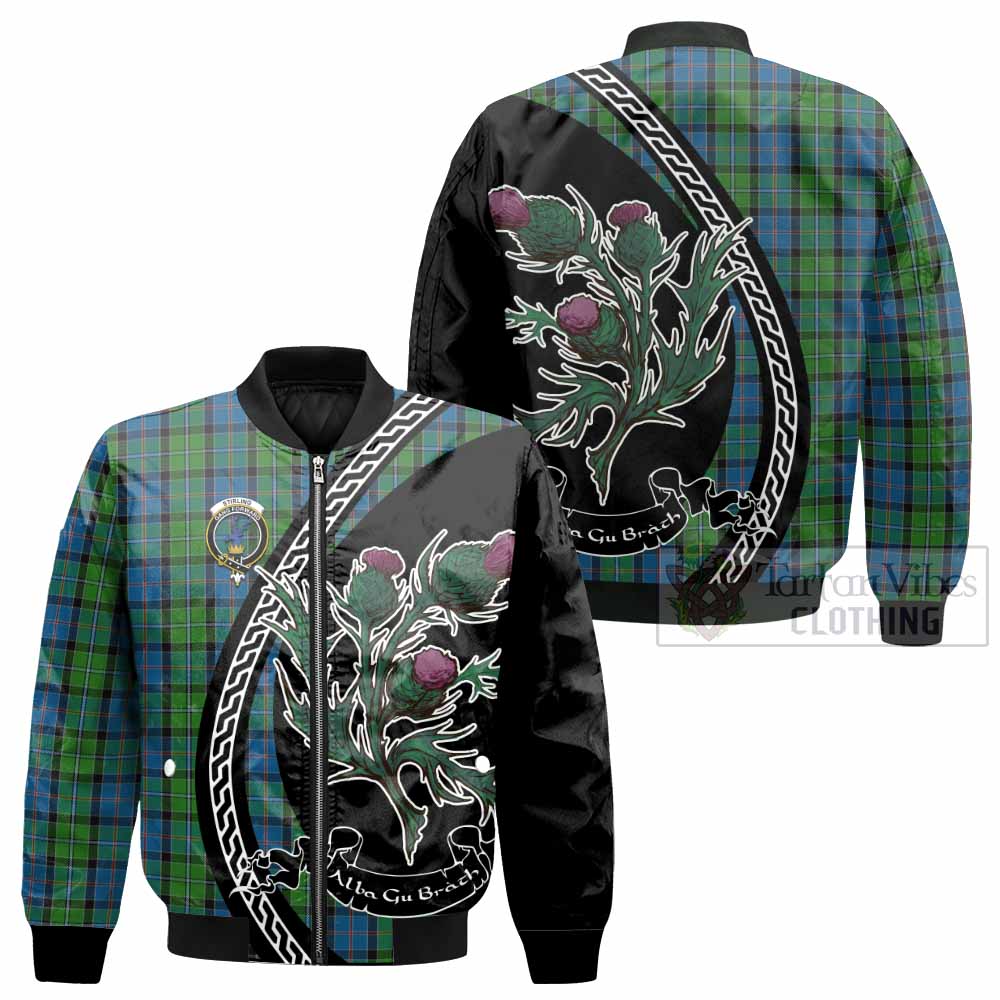 Stirling Family Crest Tartan Bomber Jacket Alba Thistle Inspired - Tartan Vibes Clothing