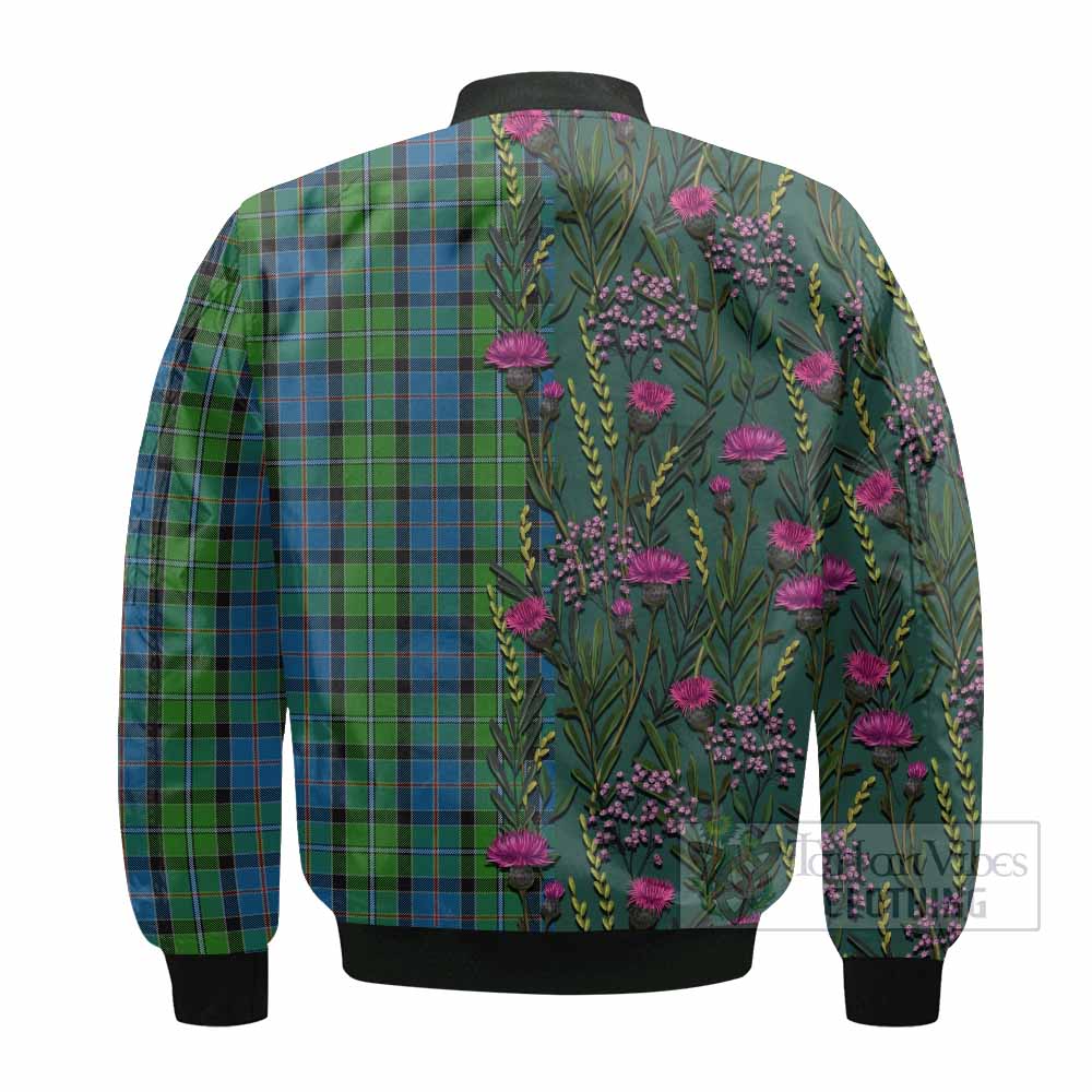Stirling Family Crest Tartan Bomber Jacket Scottish Thistle Flower Pattern Half Style - Tartan Vibes Clothing