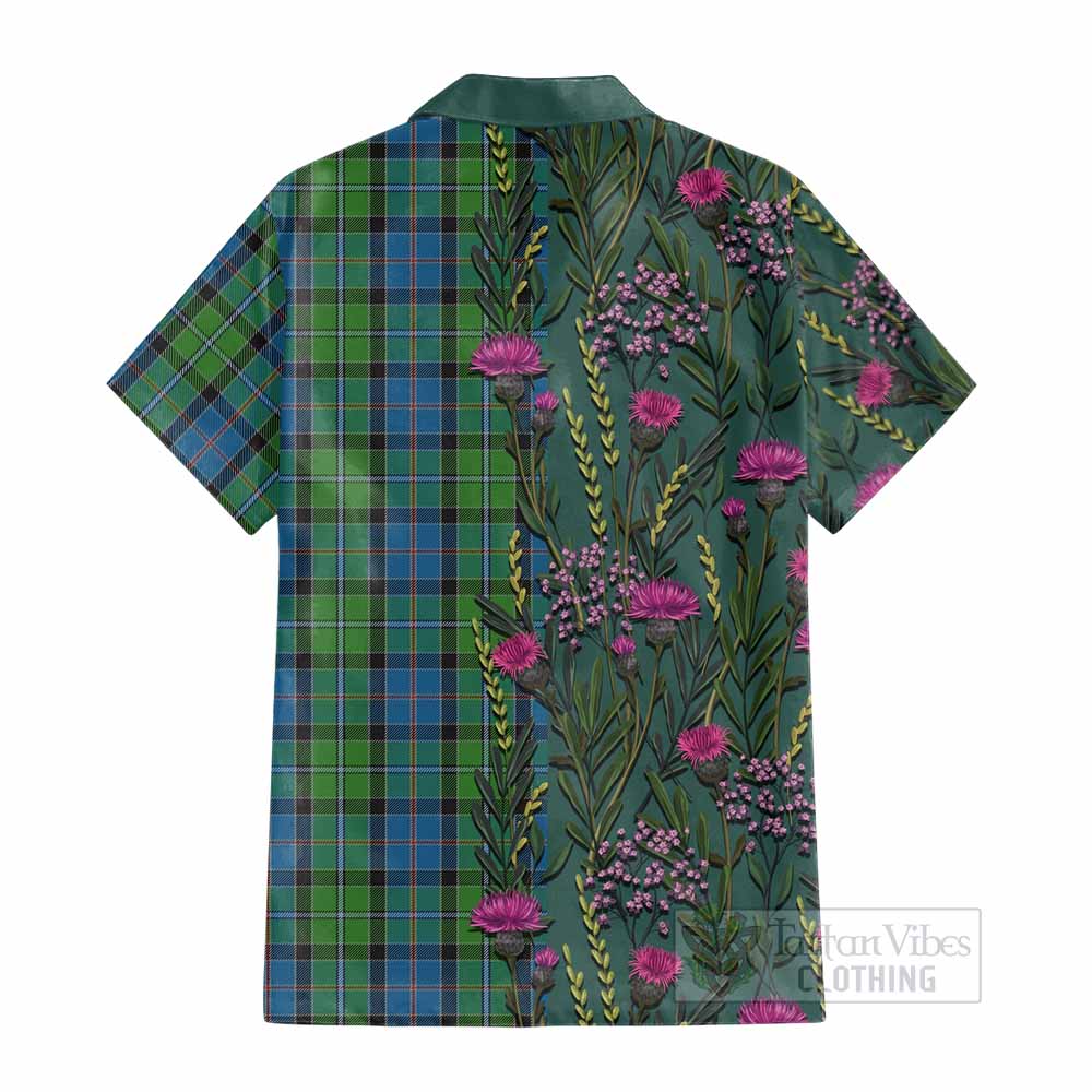 Stirling Family Crest Tartan Cotton Hawaiian Shirt Scottish Thistle Flower Pattern Half Style - Tartan Vibes Clothing
