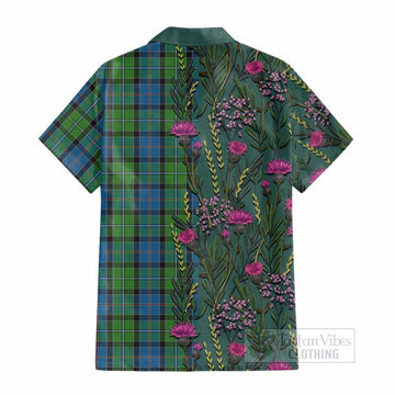 Stirling Family Crest Tartan Cotton Hawaiian Shirt Scottish Thistle Flower Pattern Half Style - Tartan Vibes Clothing