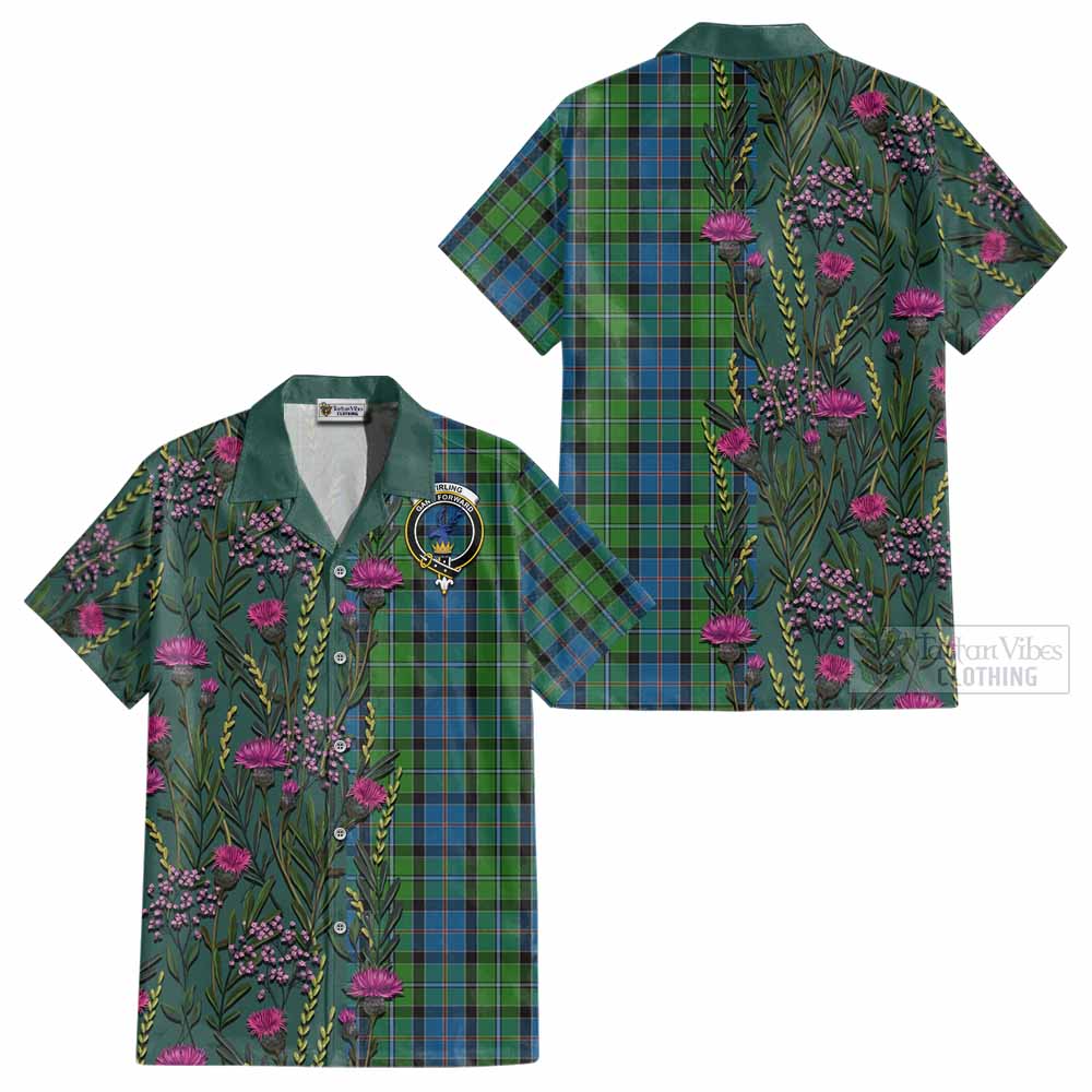 Stirling Family Crest Tartan Cotton Hawaiian Shirt Scottish Thistle Flower Pattern Half Style - Tartan Vibes Clothing