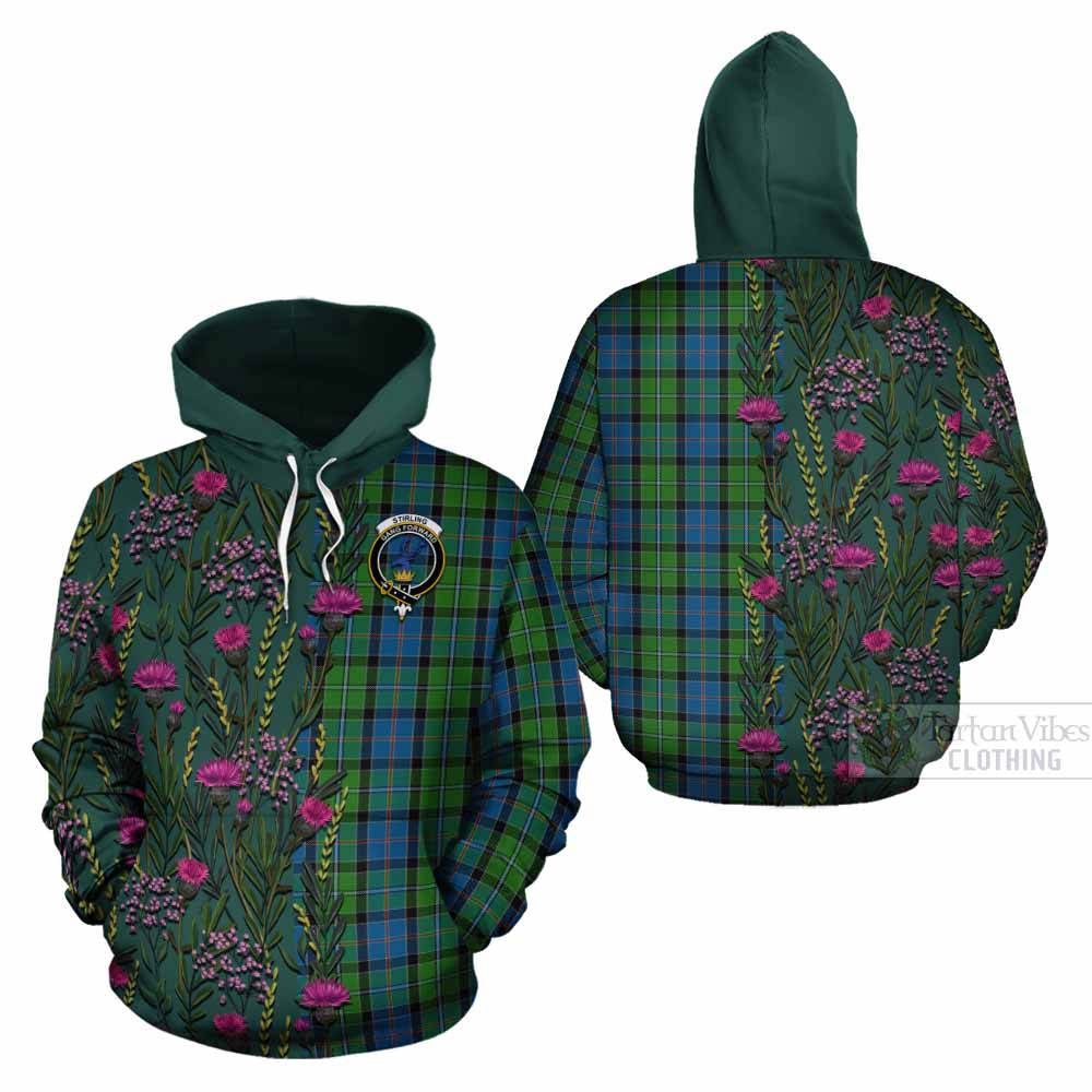 Stirling Family Crest Tartan Cotton Hoodie Scottish Thistle Flower Pattern Half Style - Tartan Vibes Clothing