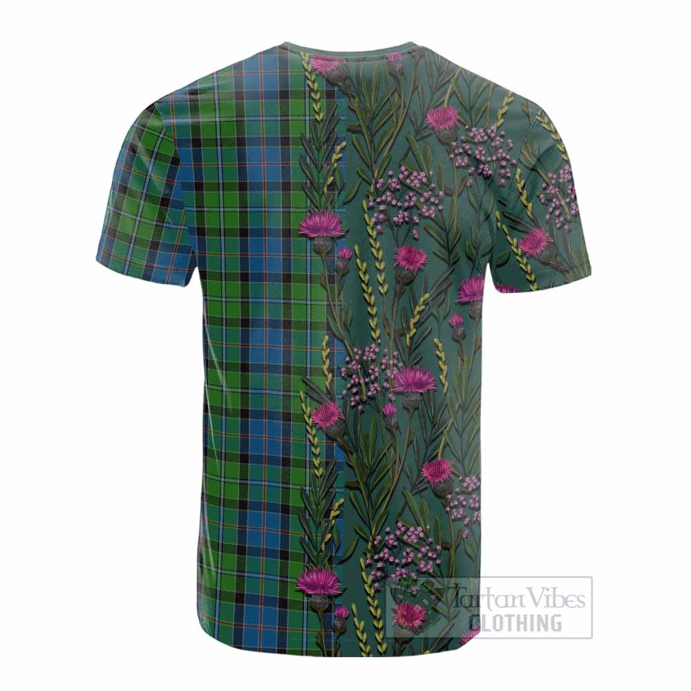 Stirling Family Crest Tartan Cotton T-shirt Scottish Thistle Flower Pattern Half Style - Tartan Vibes Clothing