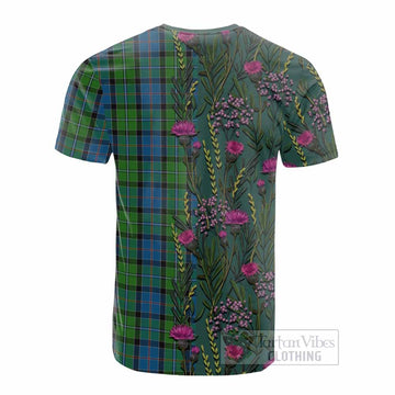 Stirling Family Crest Tartan Cotton T-shirt Scottish Thistle Flower Pattern Half Style - Tartan Vibes Clothing