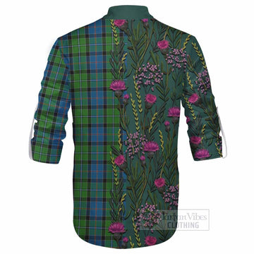 Stirling Family Crest Tartan Ghillie Shirt Scottish Thistle Flower Pattern Half Style - Tartan Vibes Clothing