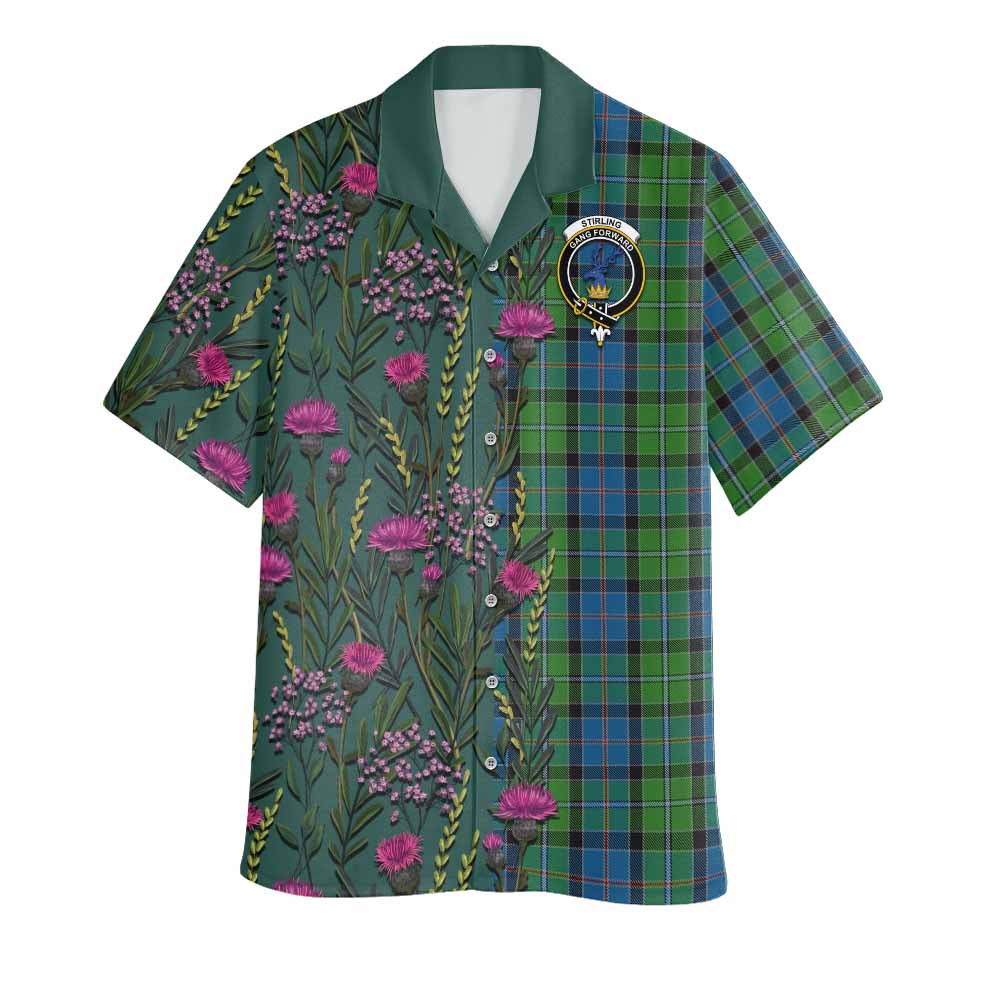 Stirling Family Crest Tartan Hawaiian Shirt Scottish Thistle Flower Pattern Half Style - Tartan Vibes Clothing