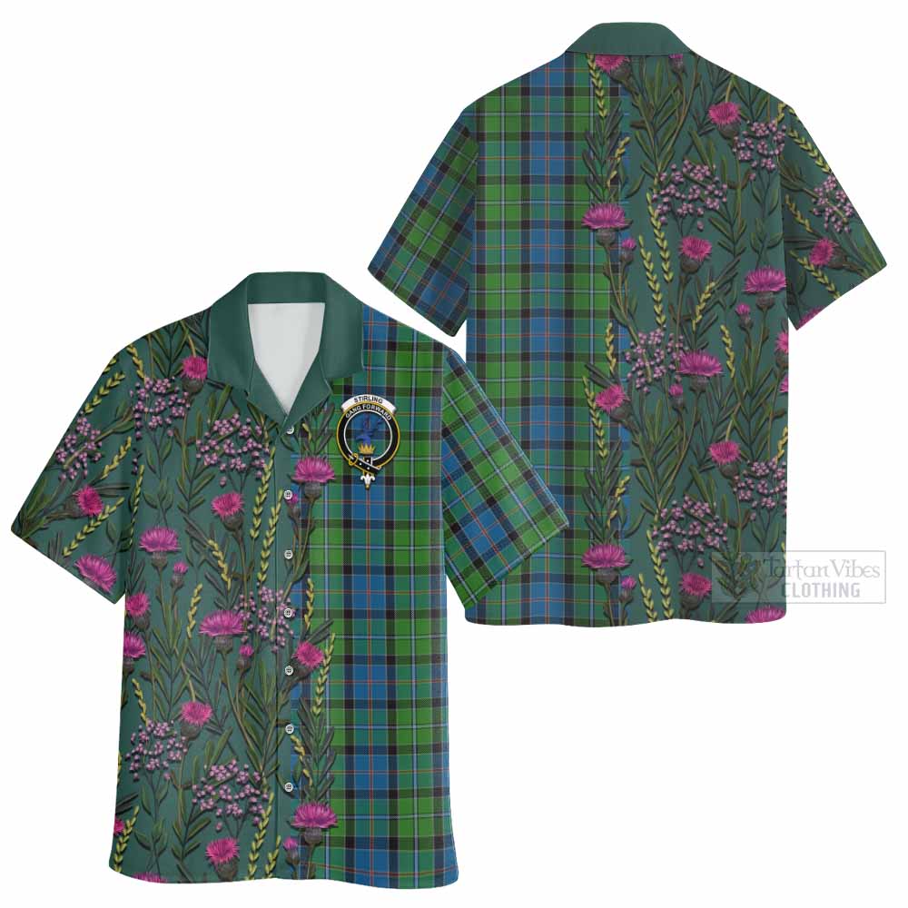 Stirling Family Crest Tartan Hawaiian Shirt Scottish Thistle Flower Pattern Half Style - Tartan Vibes Clothing