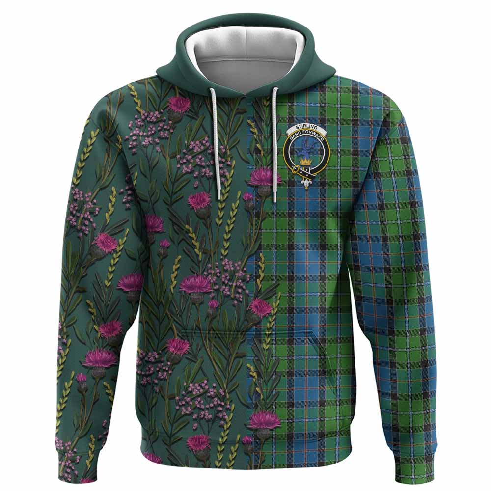 Stirling Family Crest Tartan Hoodie Scottish Thistle Flower Pattern Half Style - Tartan Vibes Clothing