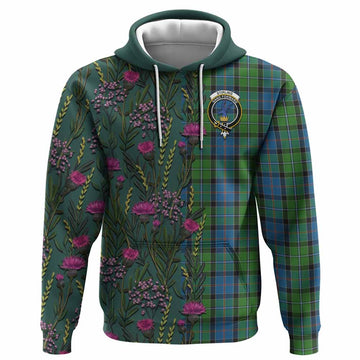 Stirling Family Crest Tartan Hoodie Scottish Thistle Flower Pattern Half Style - Tartan Vibes Clothing