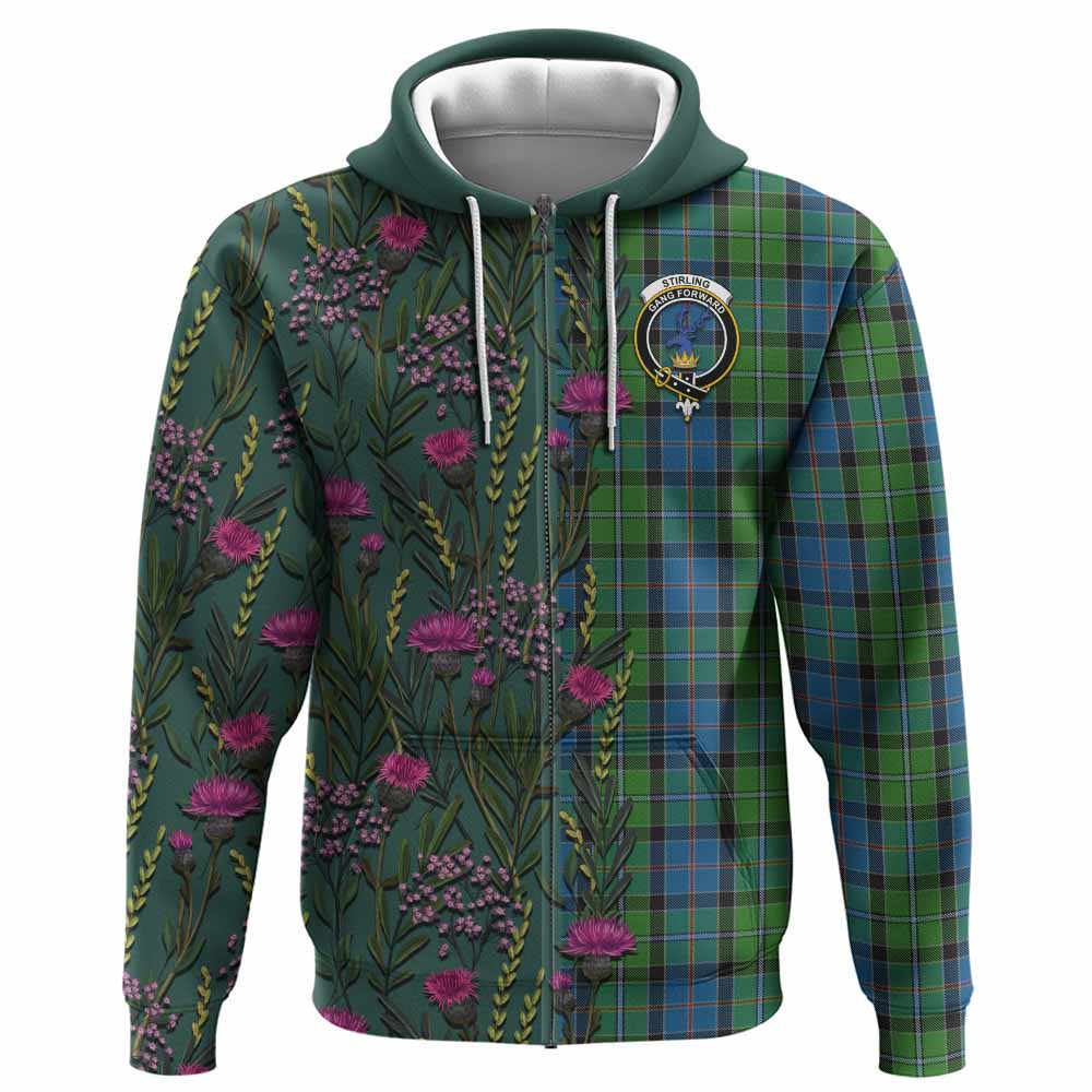 Stirling Family Crest Tartan Hoodie Scottish Thistle Flower Pattern Half Style - Tartan Vibes Clothing