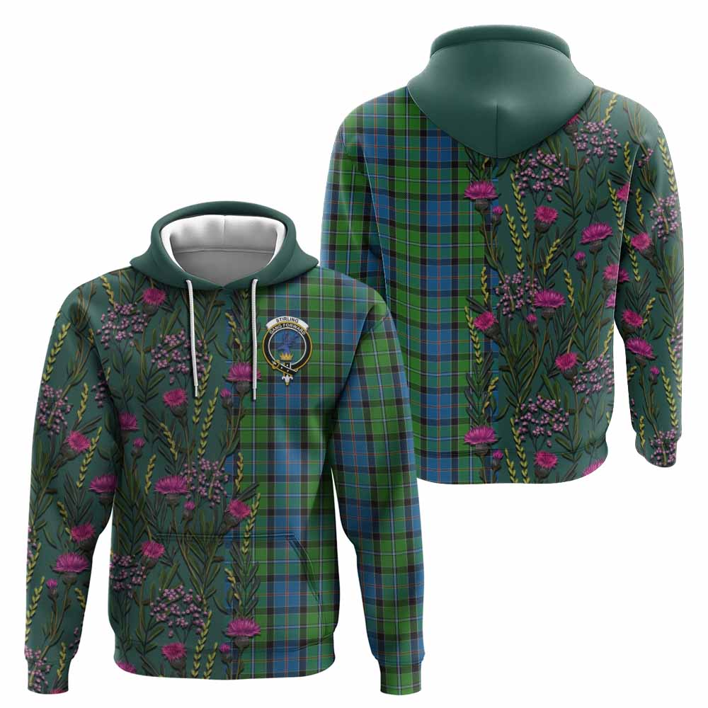 Stirling Family Crest Tartan Hoodie Scottish Thistle Flower Pattern Half Style - Tartan Vibes Clothing