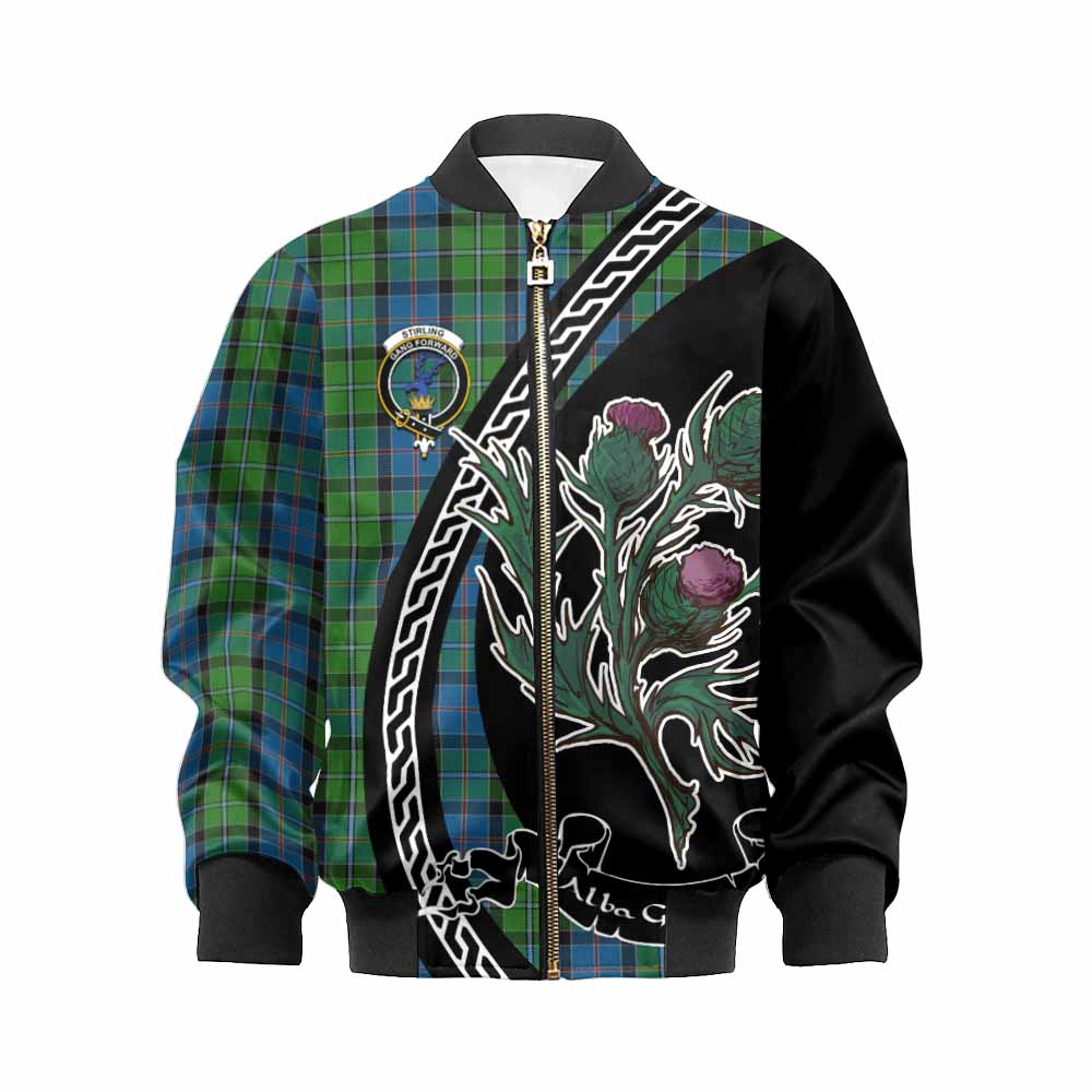 Stirling Family Crest Tartan Kid Bomber Jacket Alba Thistle Inspired - Tartan Vibes Clothing
