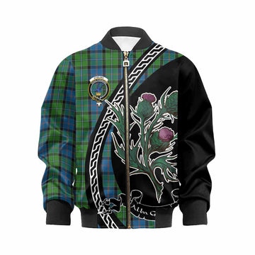 Stirling Family Crest Tartan Kid Bomber Jacket Alba Thistle Inspired - Tartan Vibes Clothing
