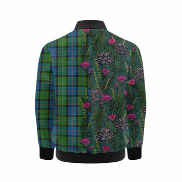 Stirling Family Crest Tartan Kid Bomber Jacket Scottish Thistle Flower Pattern Half Style - Tartan Vibes Clothing