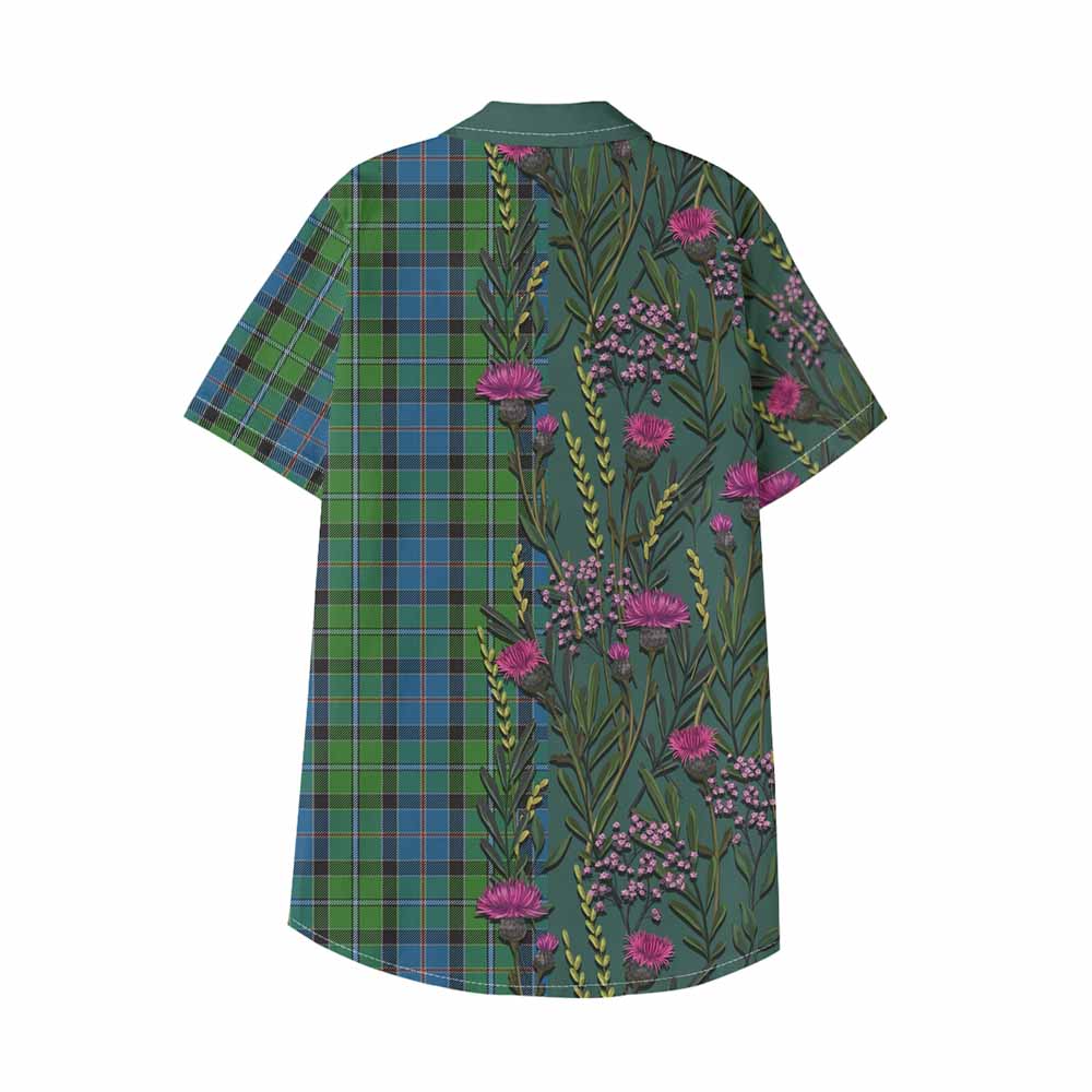 Stirling Family Crest Tartan Kid Hawaiian Shirt Scottish Thistle Flower Pattern Half Style - Tartan Vibes Clothing