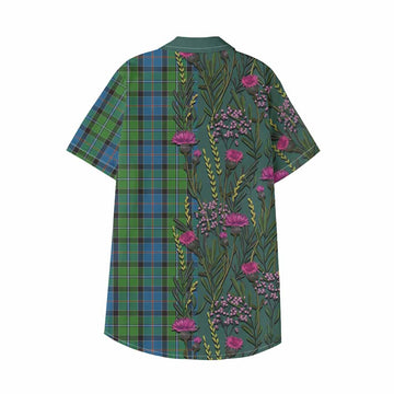 Stirling Family Crest Tartan Kid Hawaiian Shirt Scottish Thistle Flower Pattern Half Style - Tartan Vibes Clothing