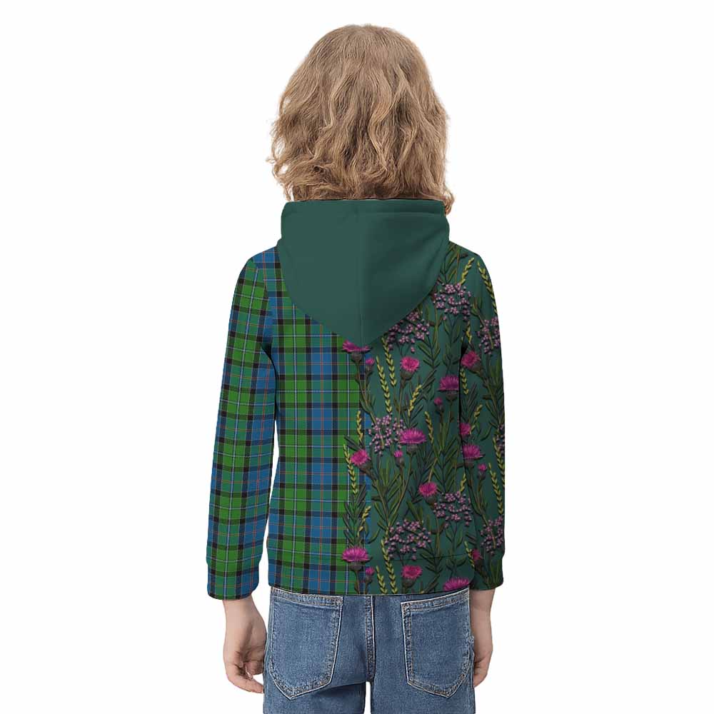 Stirling Family Crest Tartan Kid Hoodie Scottish Thistle Flower Pattern Half Style - Tartan Vibes Clothing