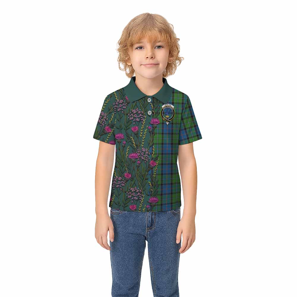 Stirling Family Crest Tartan Kid Polo Shirt Scottish Thistle Flower Pattern Half Style - Tartan Vibes Clothing