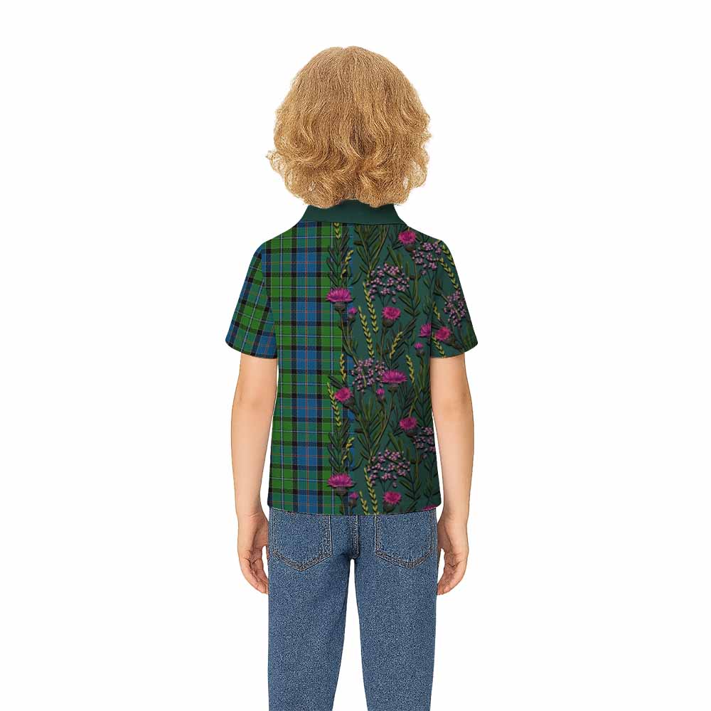 Stirling Family Crest Tartan Kid Polo Shirt Scottish Thistle Flower Pattern Half Style - Tartan Vibes Clothing