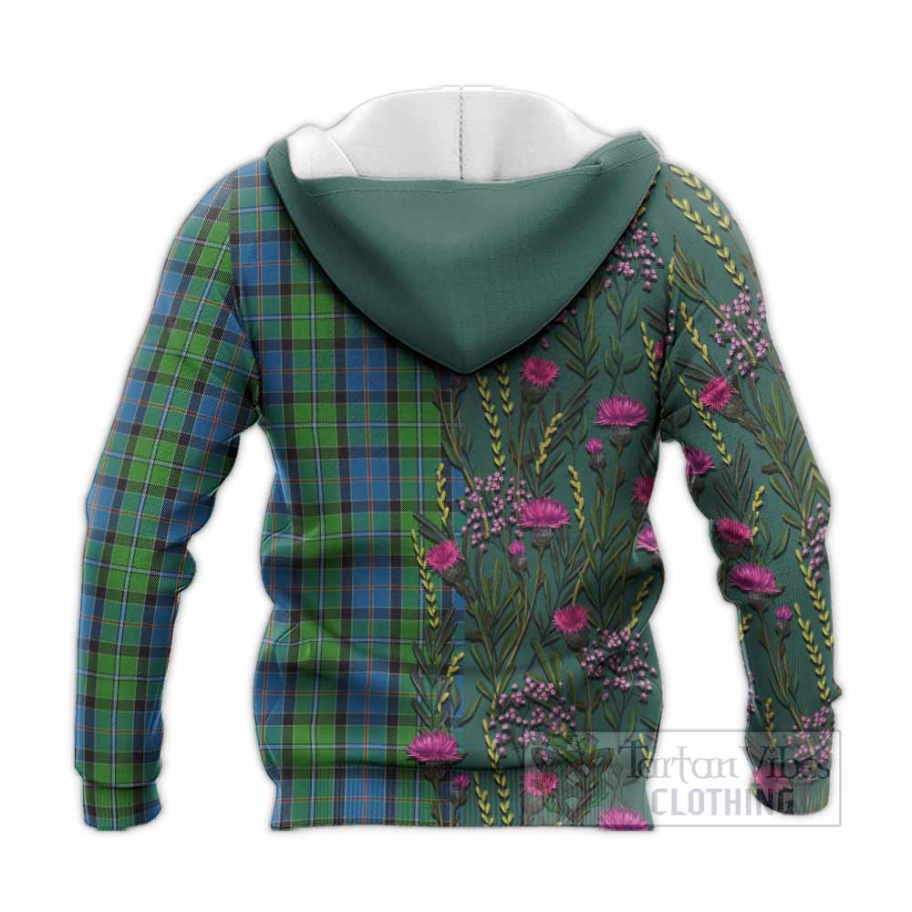 Stirling Family Crest Tartan Knitted Hoodie Scottish Thistle Flower Pattern Half Style - Tartan Vibes Clothing
