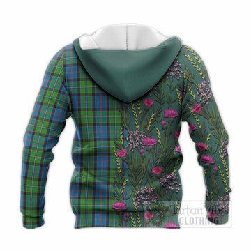 Stirling Family Crest Tartan Knitted Hoodie Scottish Thistle Flower Pattern Half Style - Tartan Vibes Clothing