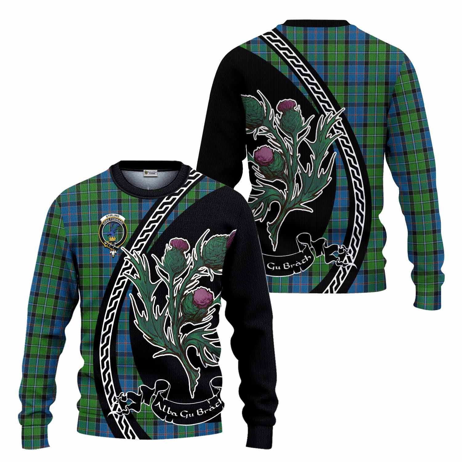 Stirling Family Crest Tartan Knitted Sweater Alba Thistle Inspired - Tartan Vibes Clothing