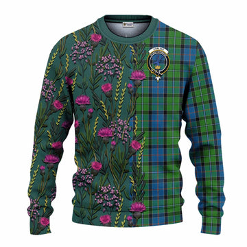 Stirling Family Crest Tartan Knitted Sweater Scottish Thistle Flower Pattern Half Style - Tartan Vibes Clothing