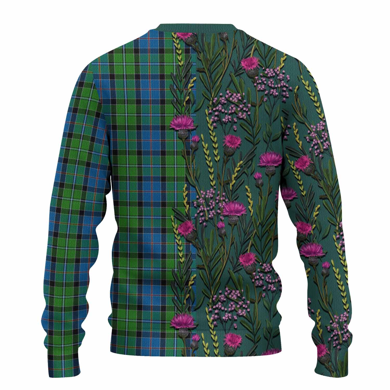 Stirling Family Crest Tartan Knitted Sweater Scottish Thistle Flower Pattern Half Style - Tartan Vibes Clothing