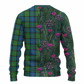 Stirling Family Crest Tartan Knitted Sweater Scottish Thistle Flower Pattern Half Style - Tartan Vibes Clothing