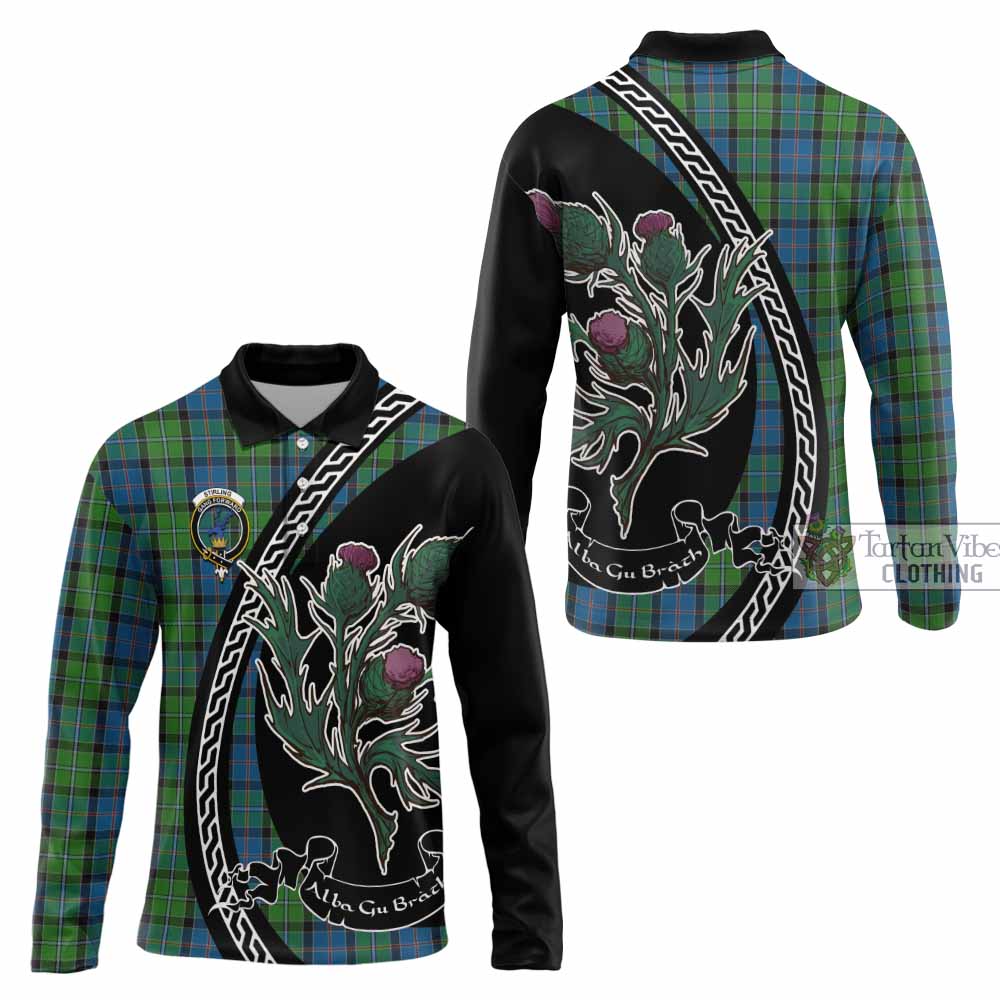 Stirling Family Crest Tartan Long Sleeve Polo Shirt Alba Thistle Inspired - Tartan Vibes Clothing