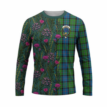 Stirling Family Crest Tartan Long Sleeve T-Shirt Scottish Thistle Flower Pattern Half Style - Tartan Vibes Clothing