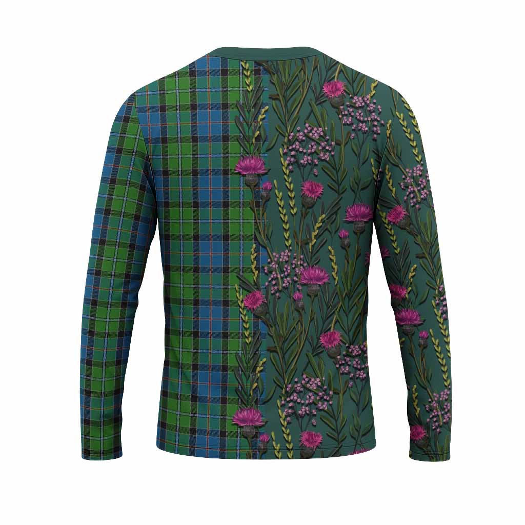 Stirling Family Crest Tartan Long Sleeve T-Shirt Scottish Thistle Flower Pattern Half Style - Tartan Vibes Clothing