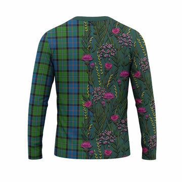 Stirling Family Crest Tartan Long Sleeve T-Shirt Scottish Thistle Flower Pattern Half Style - Tartan Vibes Clothing