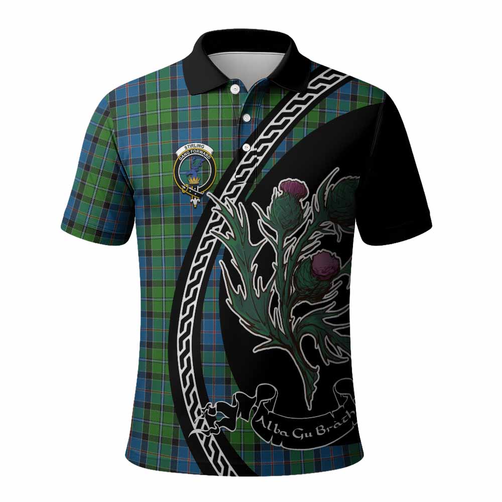 Stirling Family Crest Tartan Polo Shirt Alba Thistle Inspired - Tartan Vibes Clothing