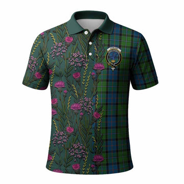 Stirling Family Crest Tartan Polo Shirt Scottish Thistle Flower Pattern Half Style - Tartan Vibes Clothing