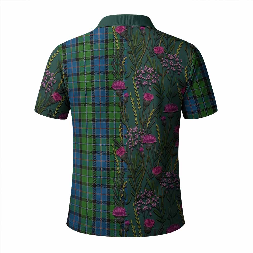 Stirling Family Crest Tartan Polo Shirt Scottish Thistle Flower Pattern Half Style - Tartan Vibes Clothing