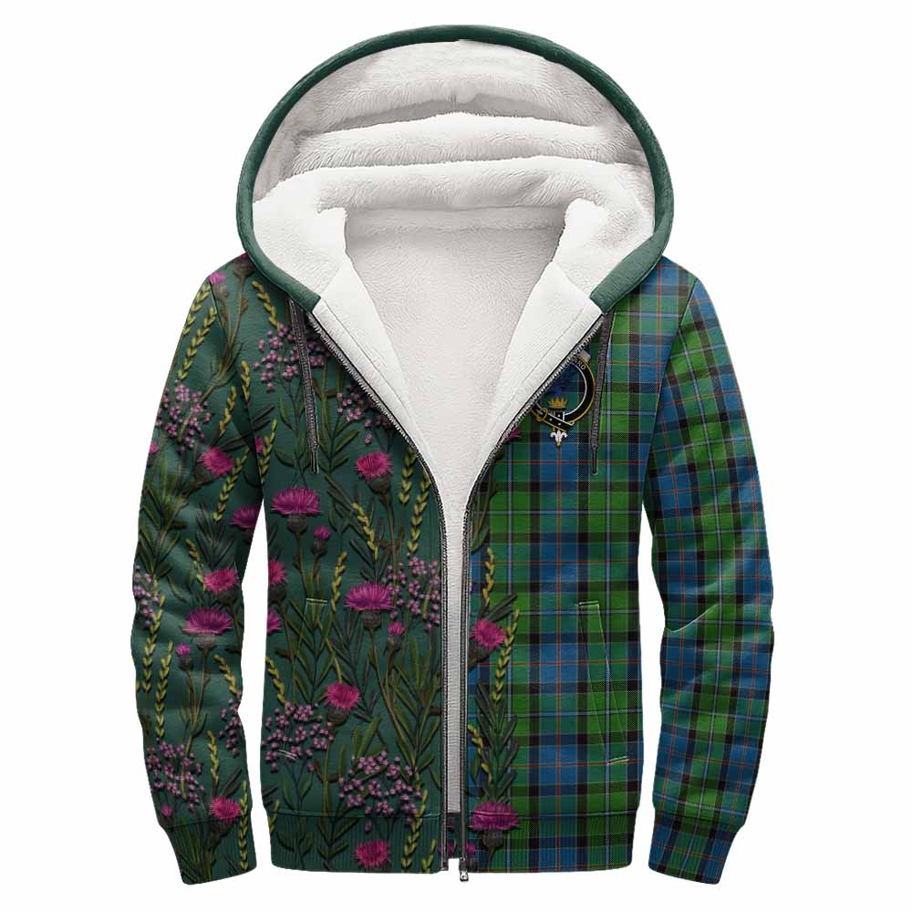 Stirling Family Crest Tartan Sherpa Hoodie Scottish Thistle Flower Pattern Half Style - Tartan Vibes Clothing