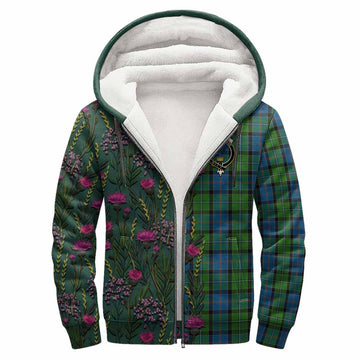Stirling Family Crest Tartan Sherpa Hoodie Scottish Thistle Flower Pattern Half Style - Tartan Vibes Clothing