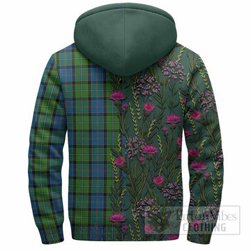 Stirling Family Crest Tartan Sherpa Hoodie Scottish Thistle Flower Pattern Half Style - Tartan Vibes Clothing