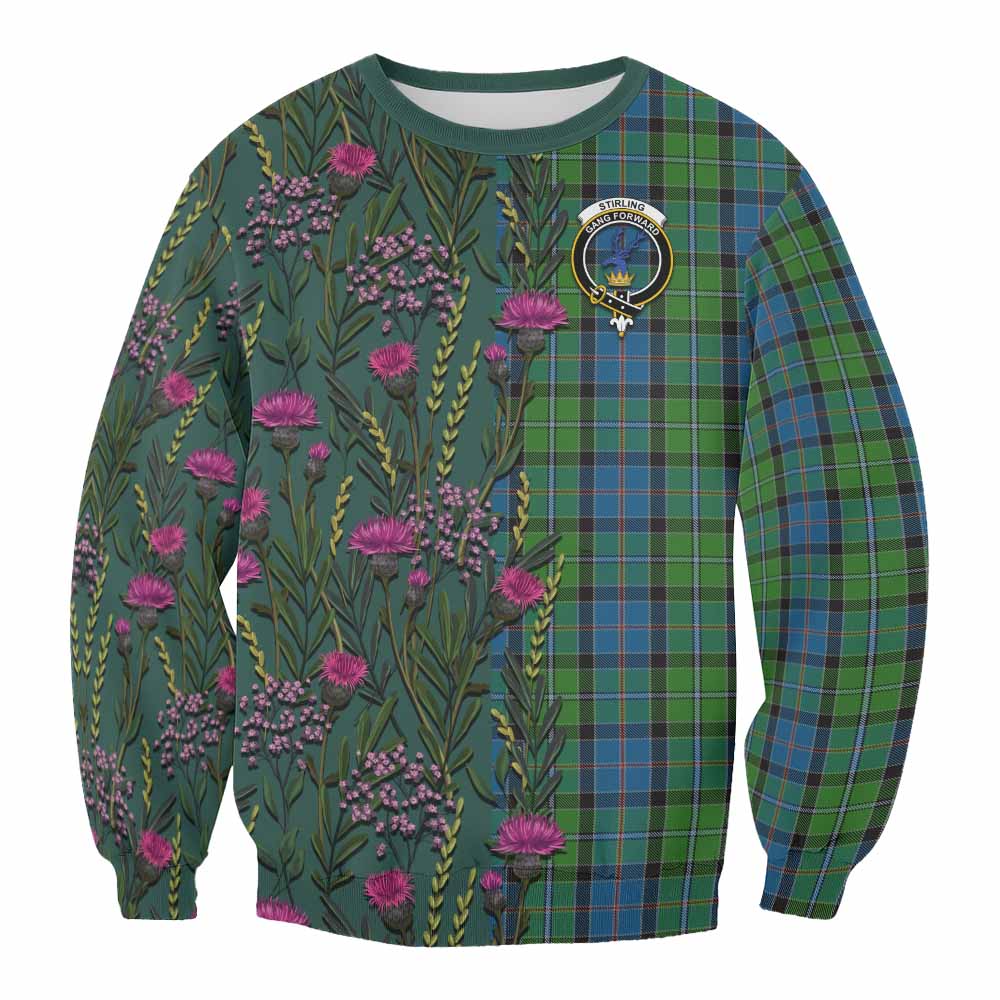 Stirling Family Crest Tartan Sweatshirt Scottish Thistle Flower Pattern Half Style - Tartan Vibes Clothing