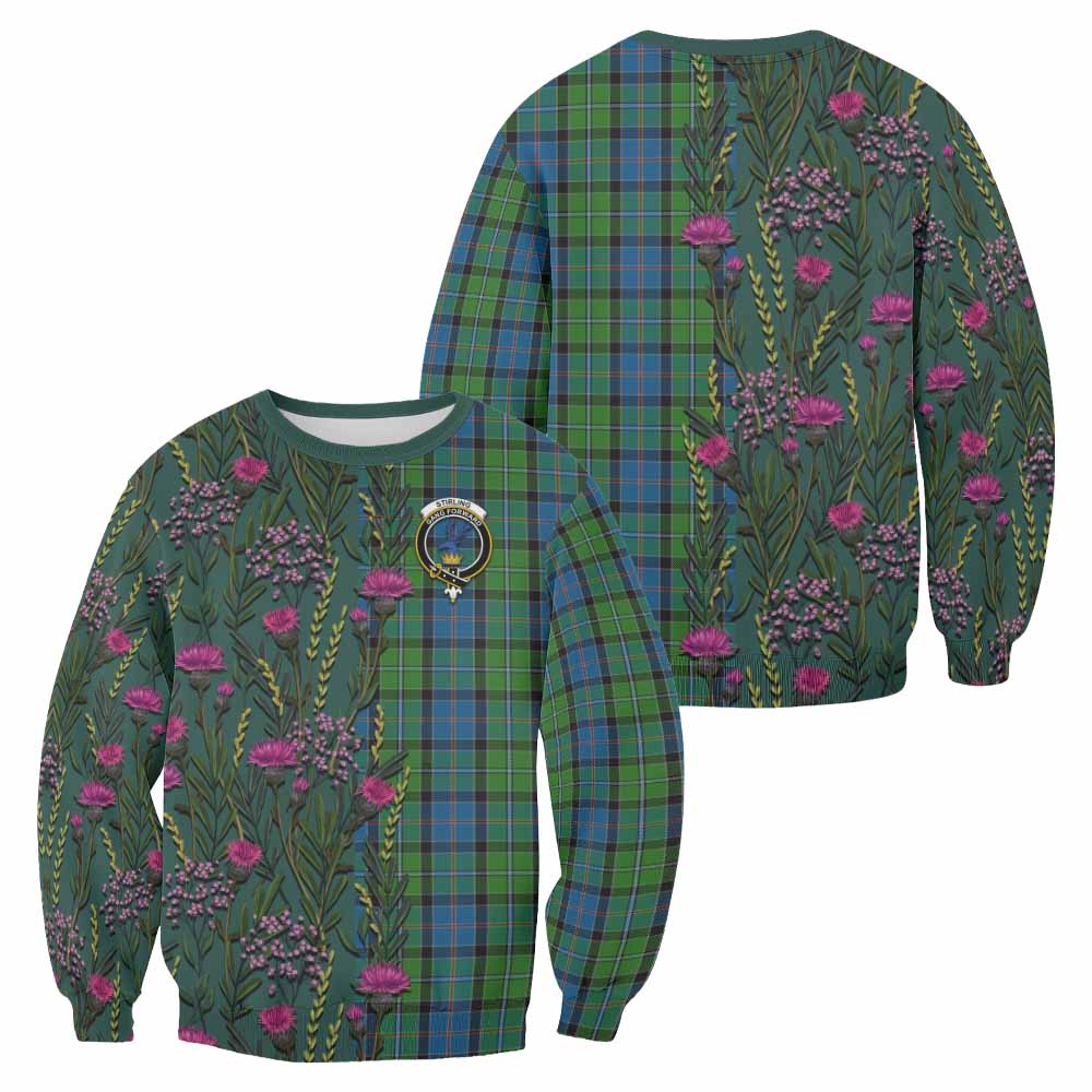 Stirling Family Crest Tartan Sweatshirt Scottish Thistle Flower Pattern Half Style - Tartan Vibes Clothing