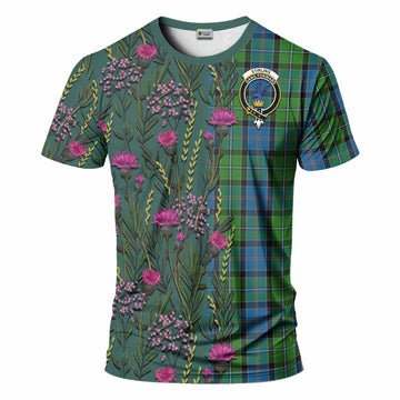Stirling Family Crest Tartan T-Shirt Scottish Thistle Flower Pattern Half Style - Tartan Vibes Clothing